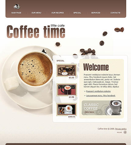 Creative ideas and examples of creating web pages for a pub, coffee shop, disco, bar or restaurant