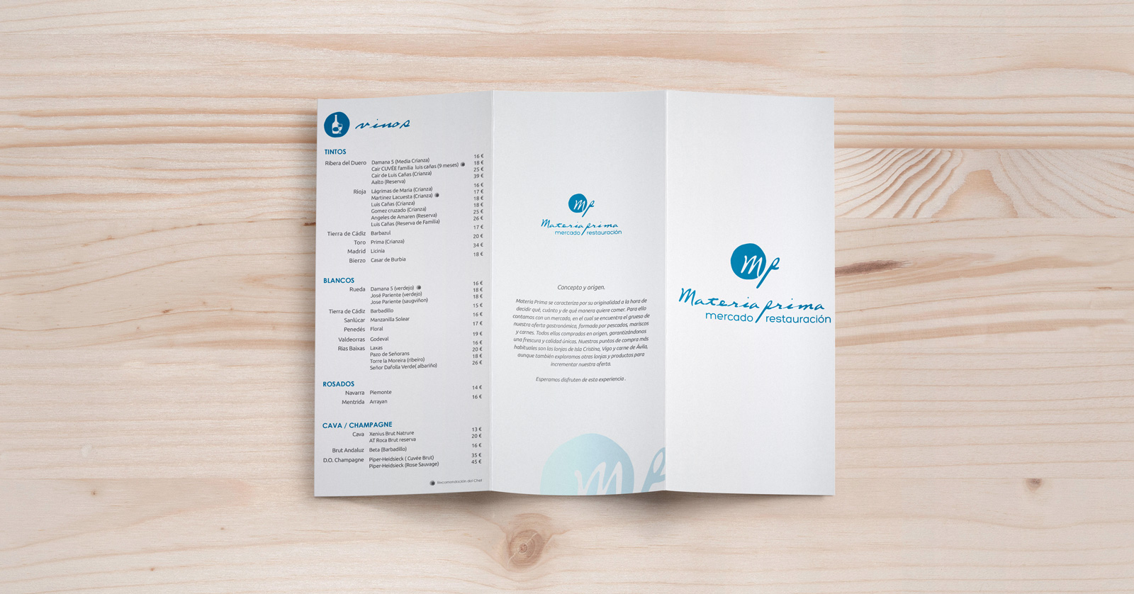 Graphic and creative restaurant menu design - Materia Prima