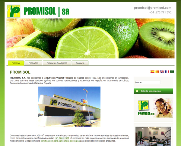 Diseño de restyling de páginas web para empresa productora de productos especializados en la agricultura, modernización actualizacion de la web