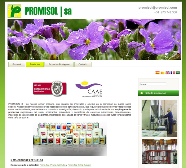 Diseño de restyling de páginas web para empresa productora de productos especializados en la agricultura, modernización actualizacion de la web
