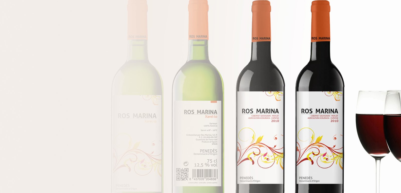 Diseño de etiquetas y packaging de vino para Ros Marina del Penedes
