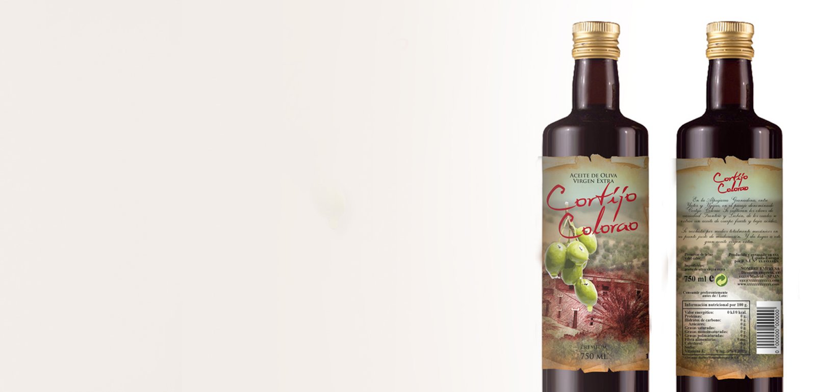Diseño de etiquetas y packaging de aceite de oliva para Cortijo Colorao