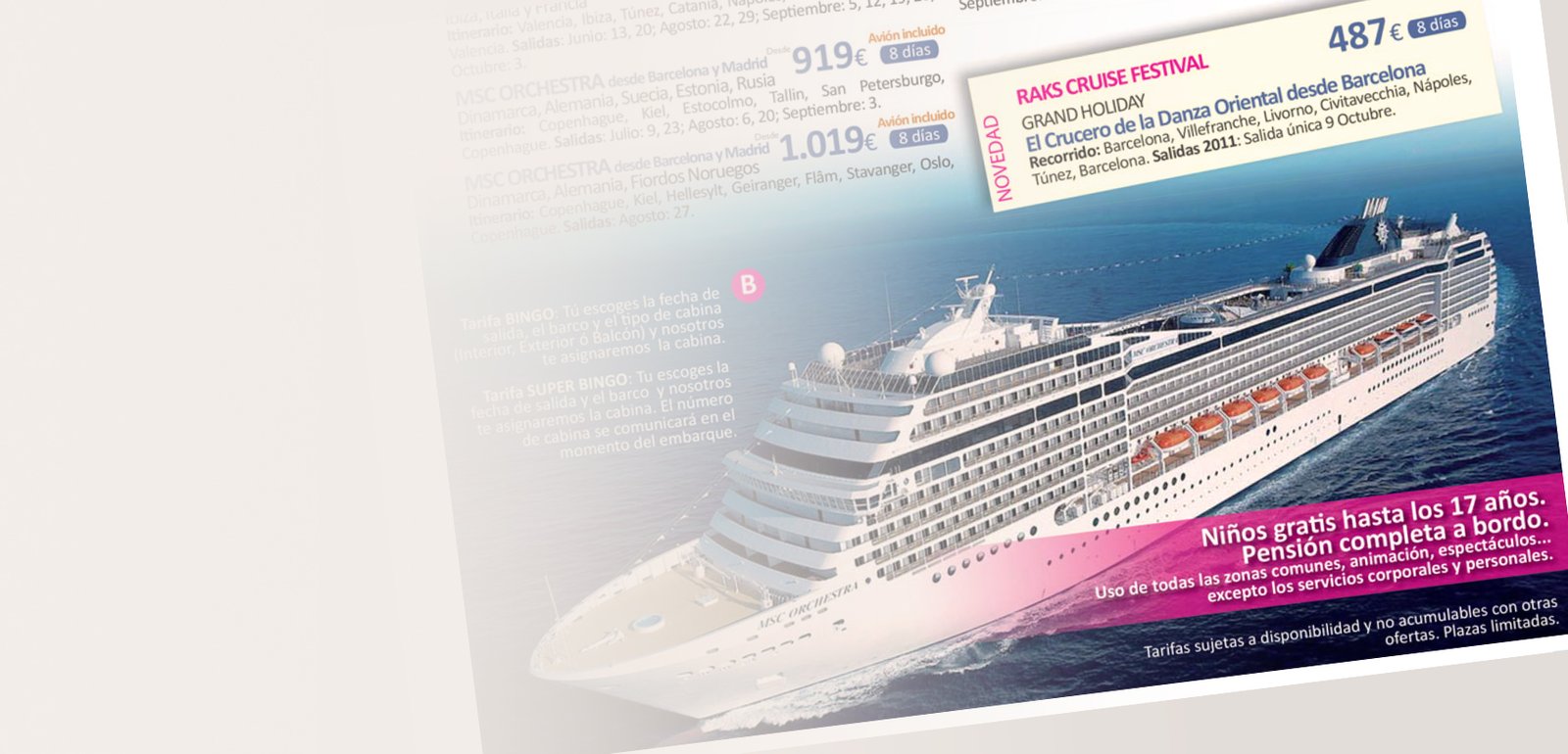 Diseño editorial y maquetación de catálogo para Avasa Triptico Ofertas Cruceros