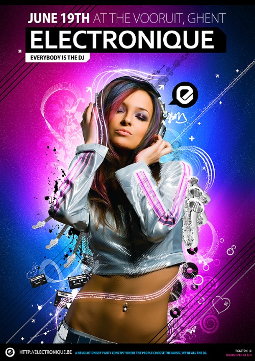 Examples and creative ideas graphic design to create and design posters and posters parties, discos, pubs, music bars