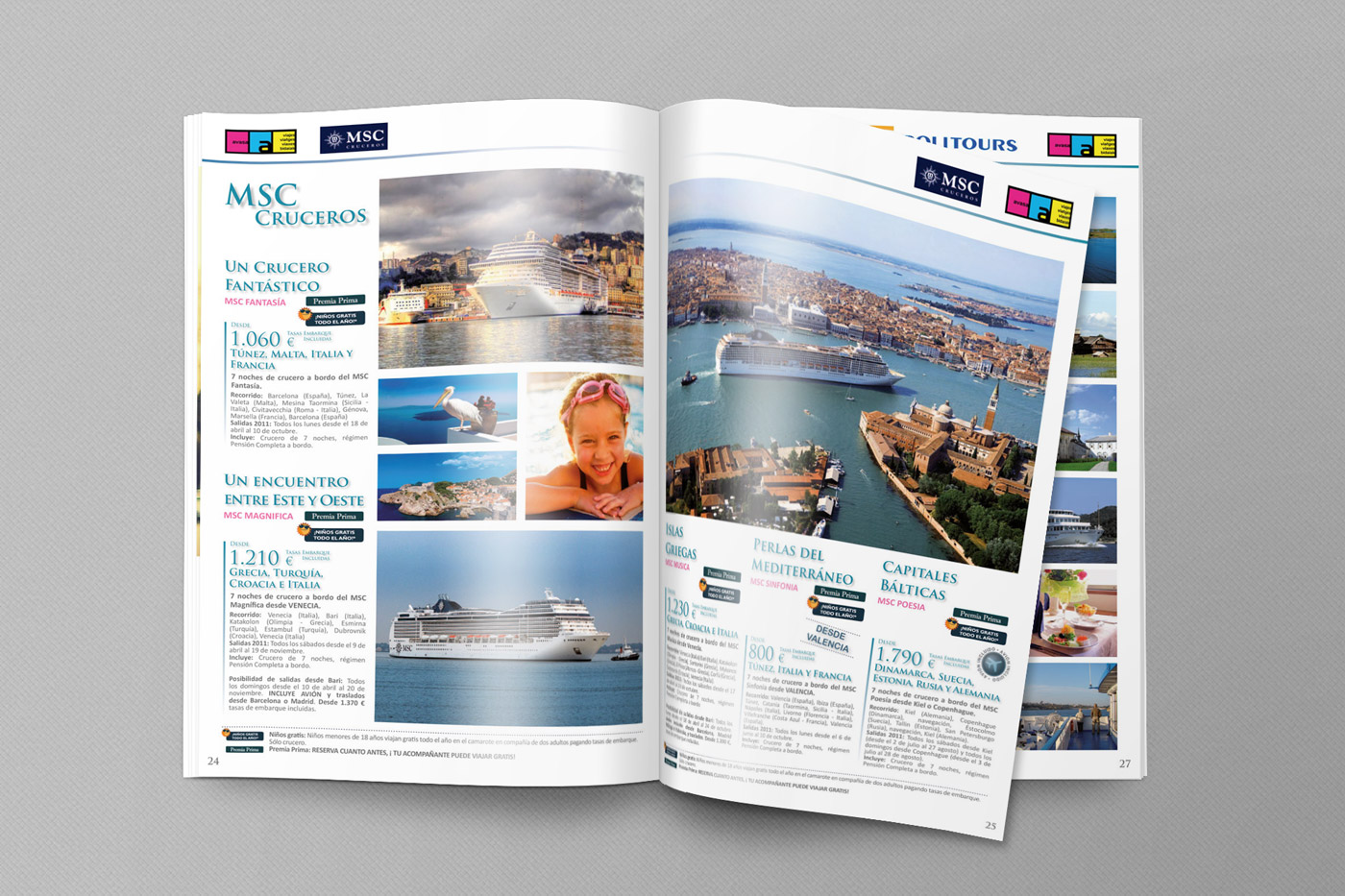 Layout and graphic design of travel catalog for travel agency group: winter travel magazine