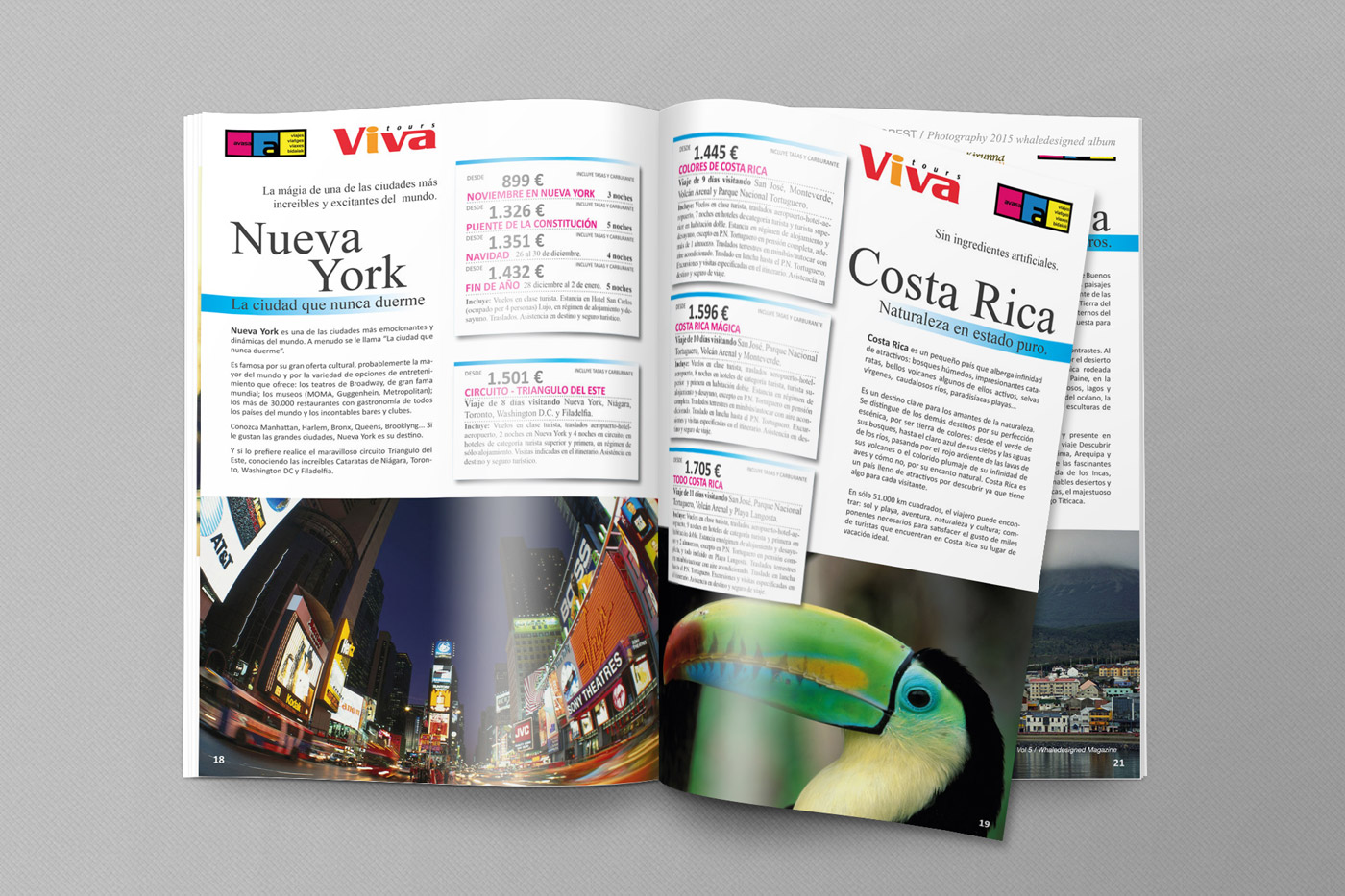 Layout and creative graphic design for travel magazine and product catalog of a group of travel agencies: AVASA
