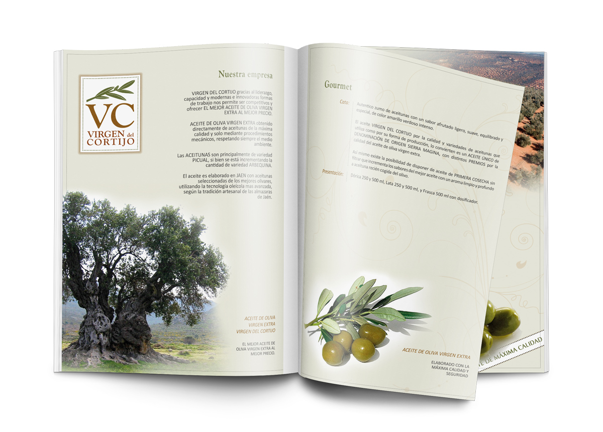 Diseño gráfico y creativo de etiquetas de aceite de oliva virgen extra para la marca VIRGEN DEL CORTIJO