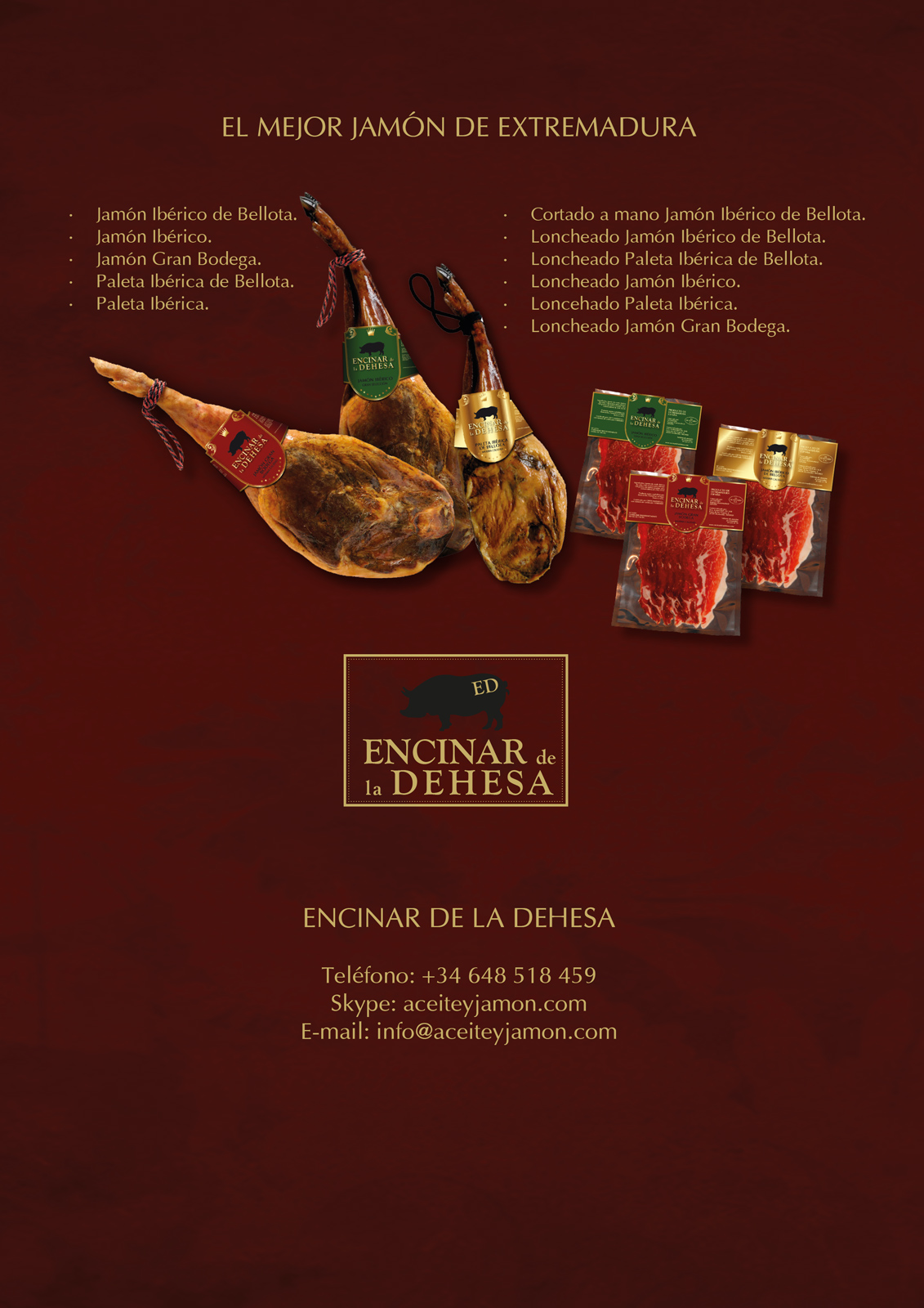 Layout and creative design of corporate catalog of products for export of Iberian acorn-fed ham