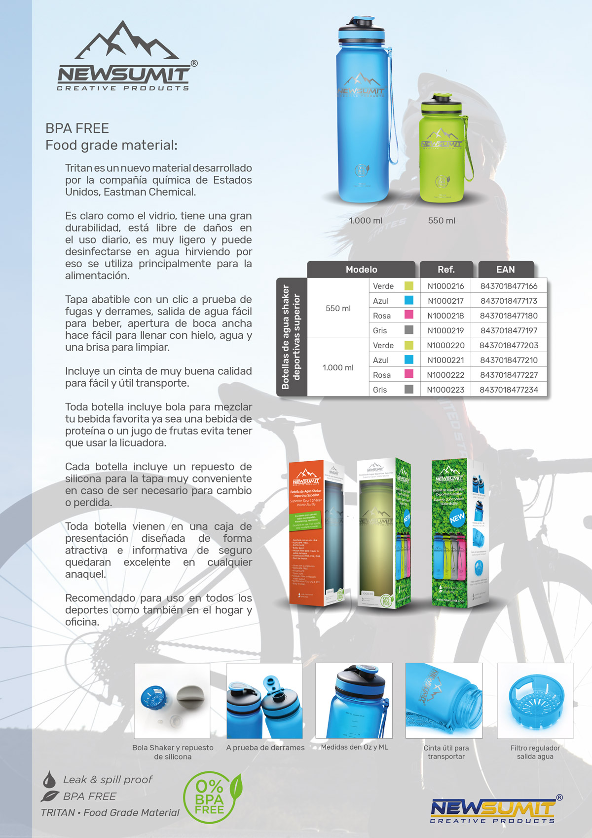 Diseño gráfico y creativo de maquetación de catálogos de productos para empresa fabricante de botellas y prouctos deportivos