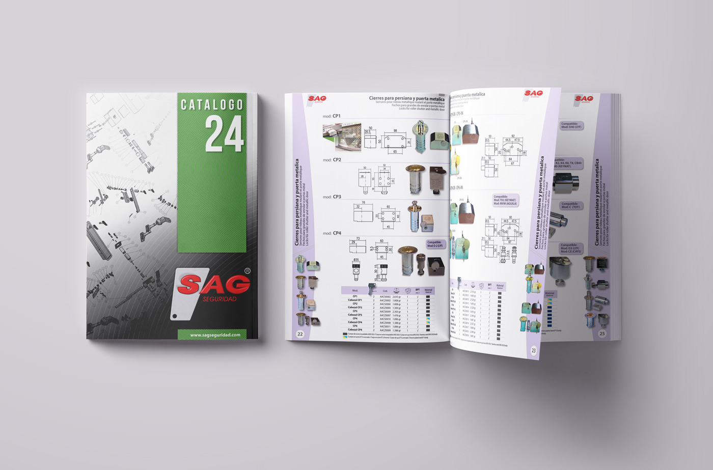 Diseño gráfico y creativo de maquetación de catálogos de productos para empresa industrial fabricante de elementos de seguridad