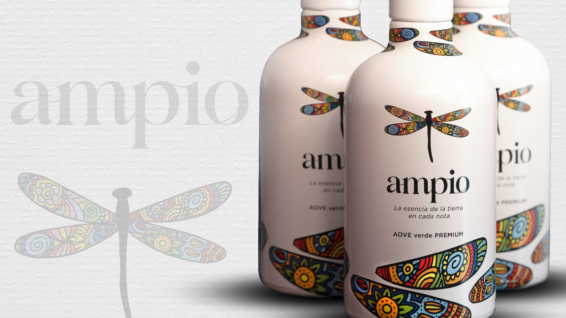 Graphic and creative design of extra virgin olive oil labels for AMPIO ACEITE