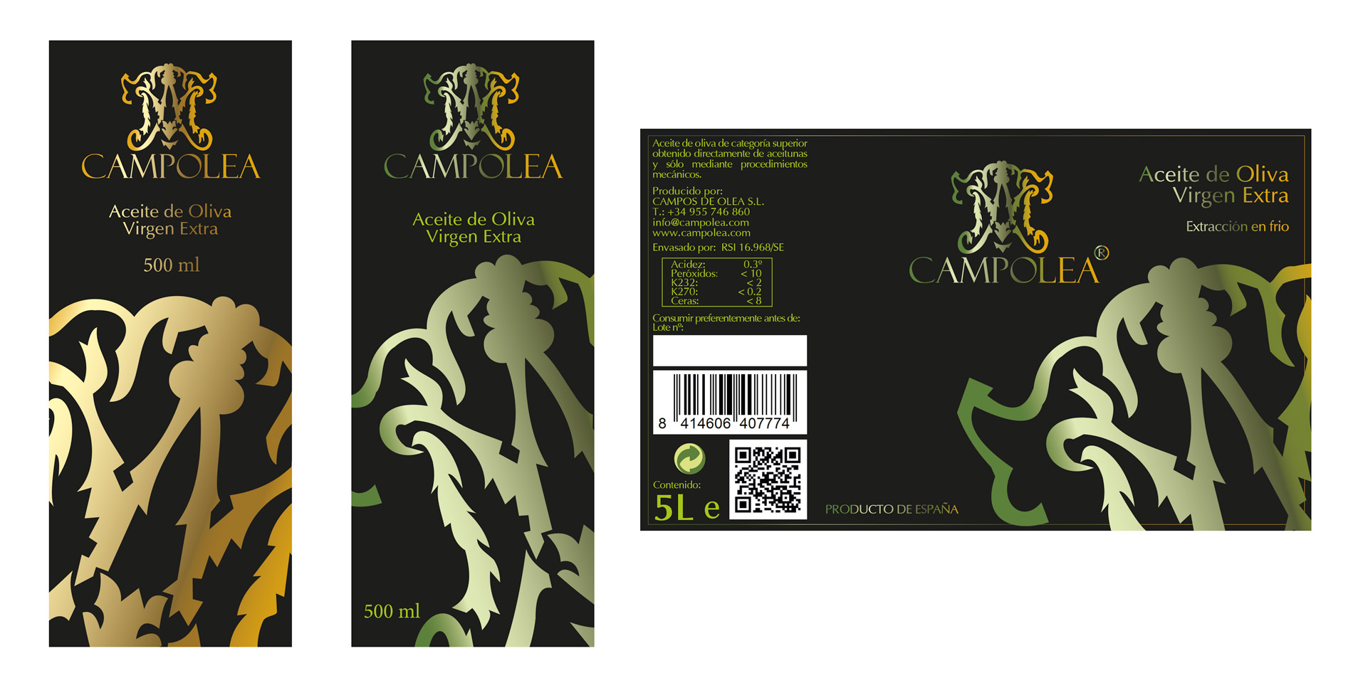 Portfolio of graphic and creative design works of extra virgin olive oil label design and packaging for export to China and Asian countries CAMPOLEA
