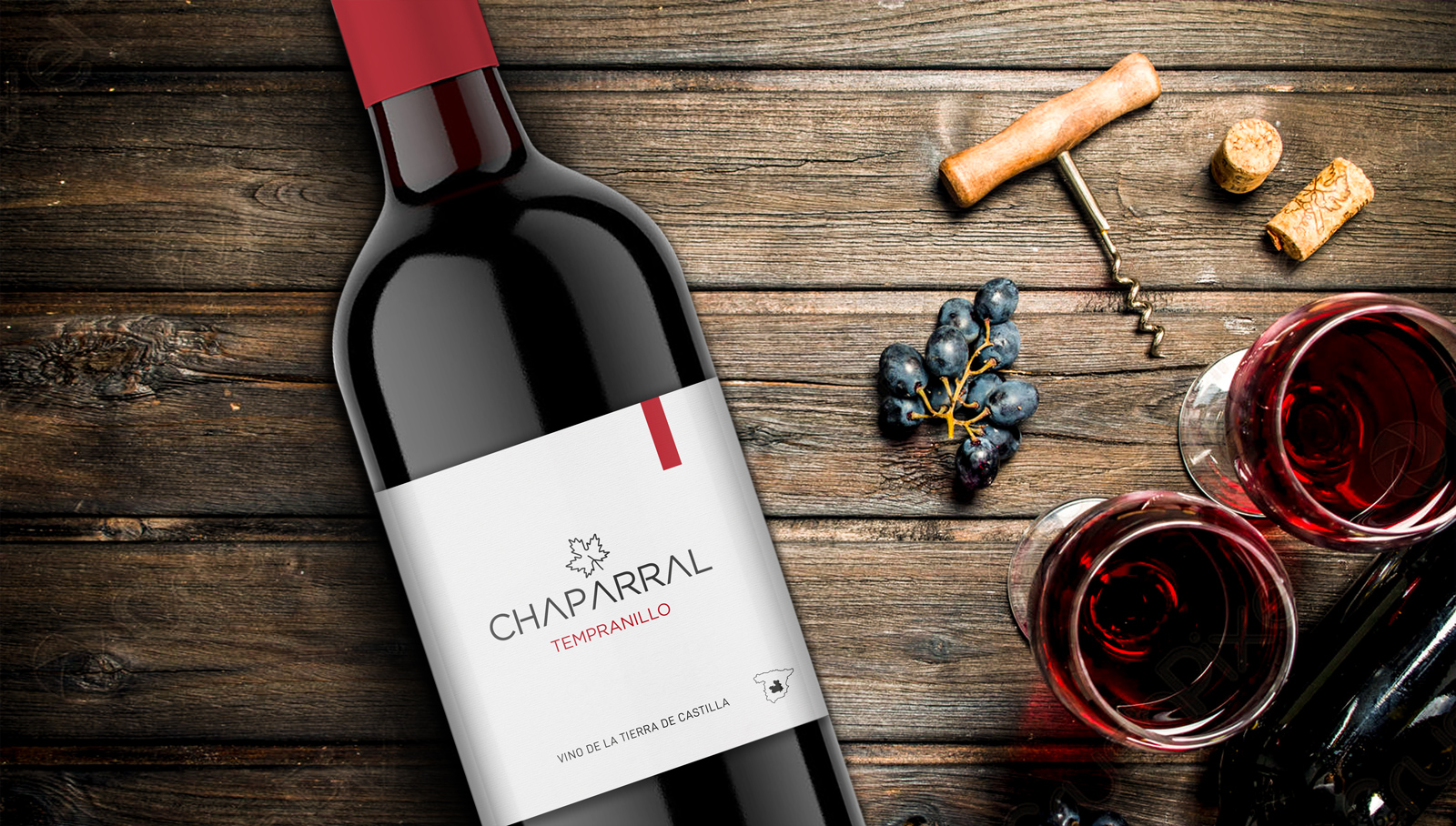 Diseño gráfico y creativo de etiquetas y packaging de vino para CHAPARRAL de Bodegas Taray