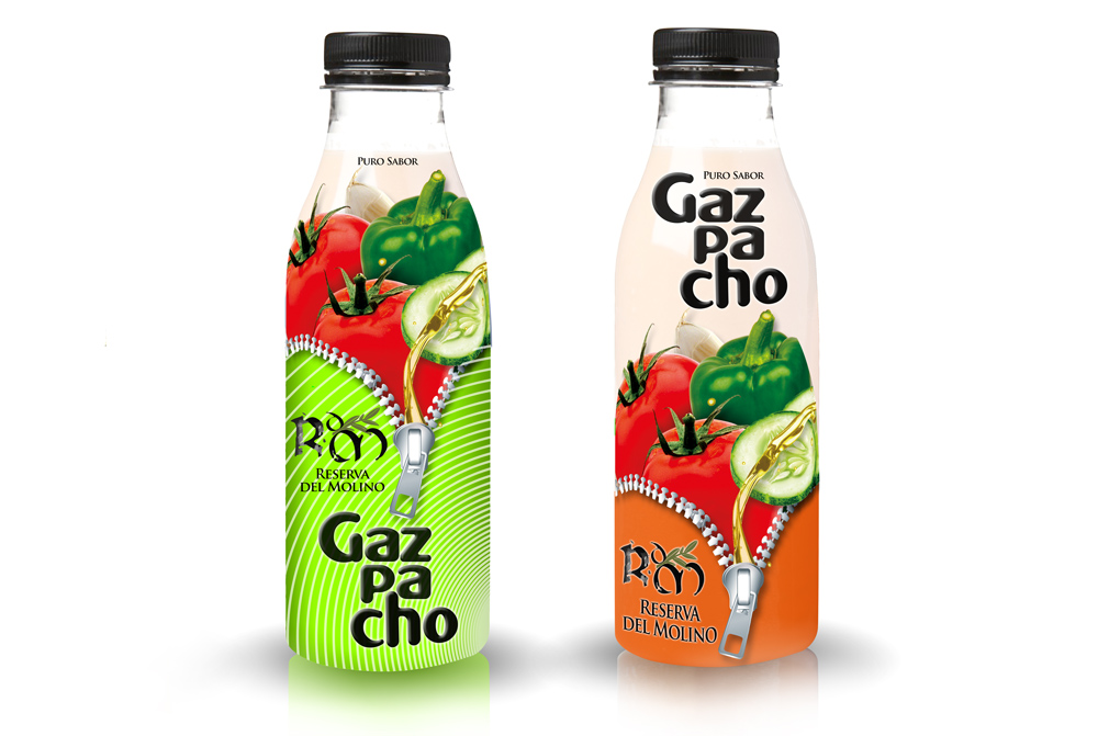 Portfolio of graphic and creative design works of label and packaging design of the Spanish gazpacho range