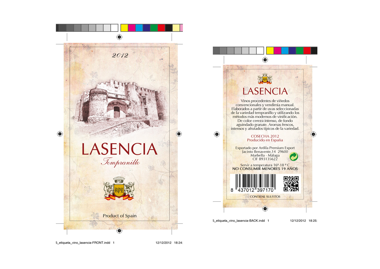 Diseño gráfico y creativo de etiquetas y packaging de vino para exportación en Europa LASENCIA