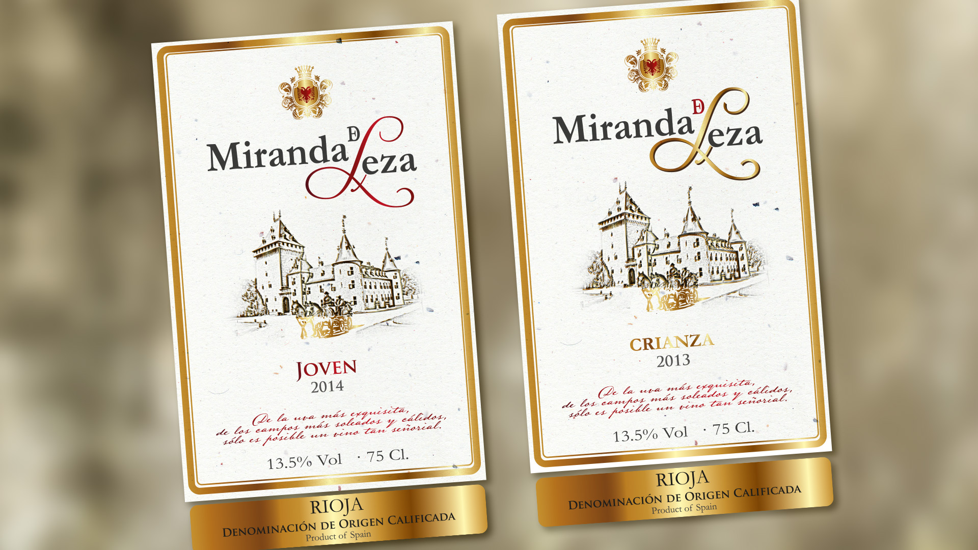 Portfolio of graphic and creative design works on wine labels and packaging for Spanish wine: MIRANDA DE LEZA for export to the Chinese market