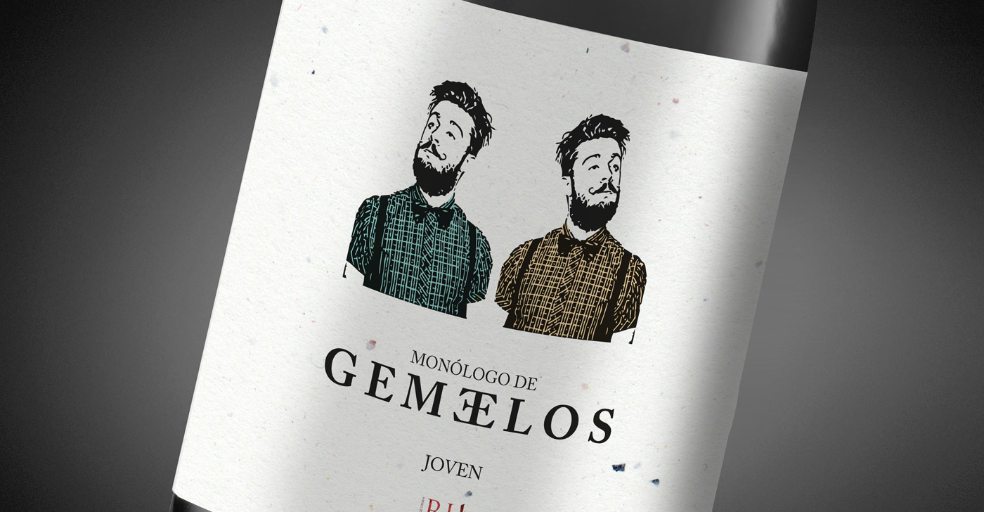 Graphic and creative design of wine labels and packaging for MONÓLOGO DE GEMELOS