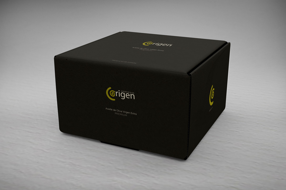 Diseño gráfico y creativo de logo y branding para marca de aceite de oliva virgen extra para la marca ORIGEN PREMIUM