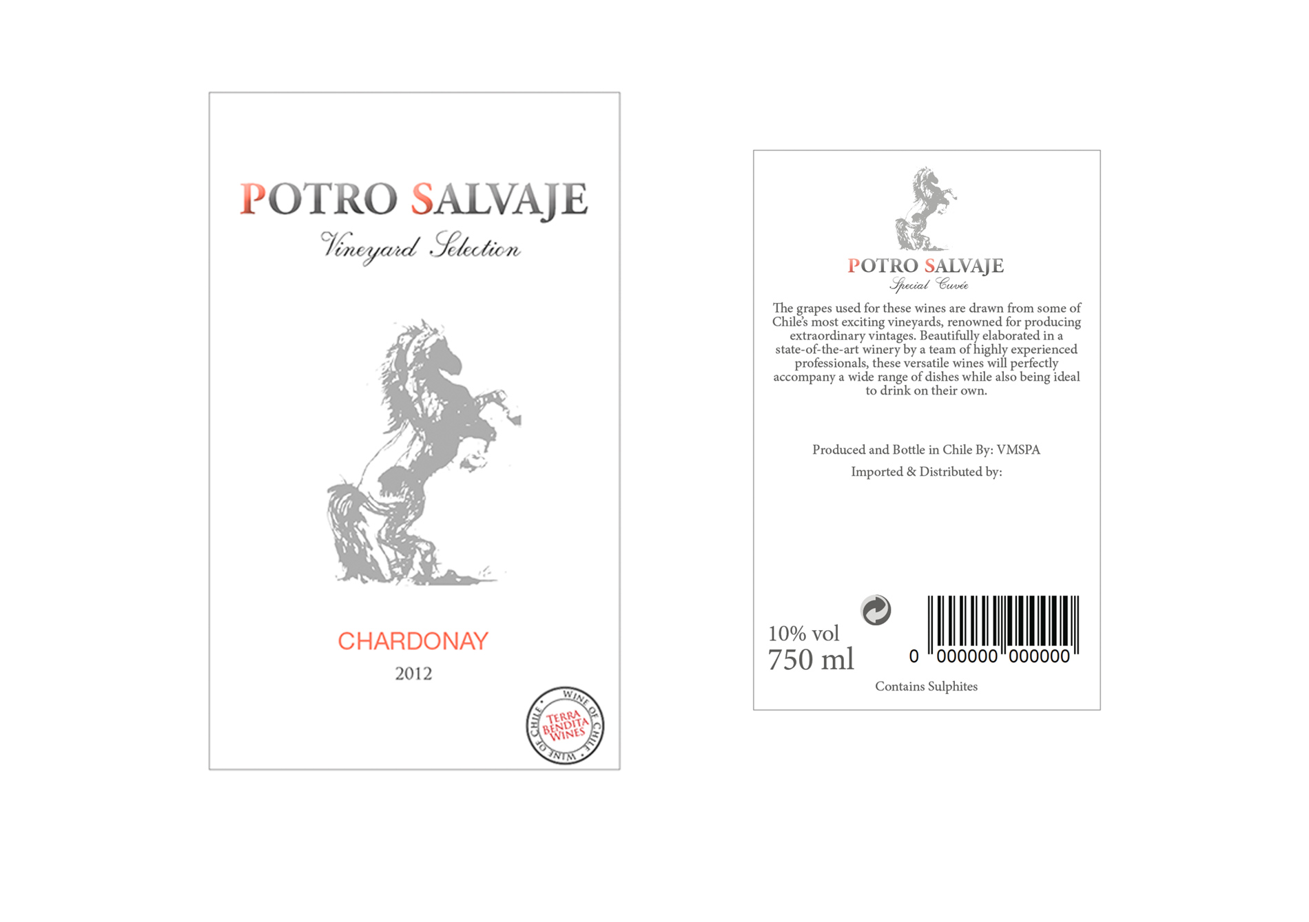 Diseño gráfico y creativo de etiquetas y packaging de vino para POTRO SALVAJE en Chile