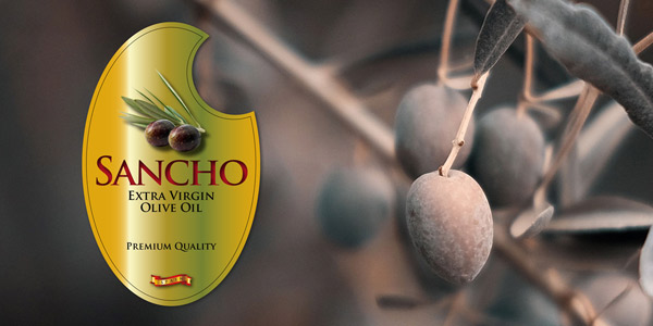 Portfolio of graphic and creative design works of extra virgin olive oil label design and packaging for SANCHO OLIVE OIL