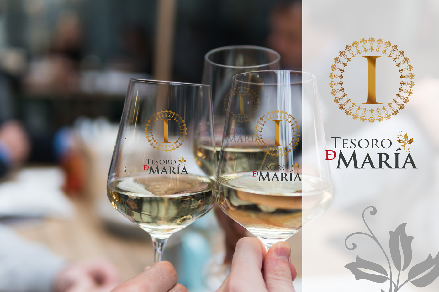 Diseño de logo y elementos gráficos para etiqueta de vino TESORO DE MARÍA