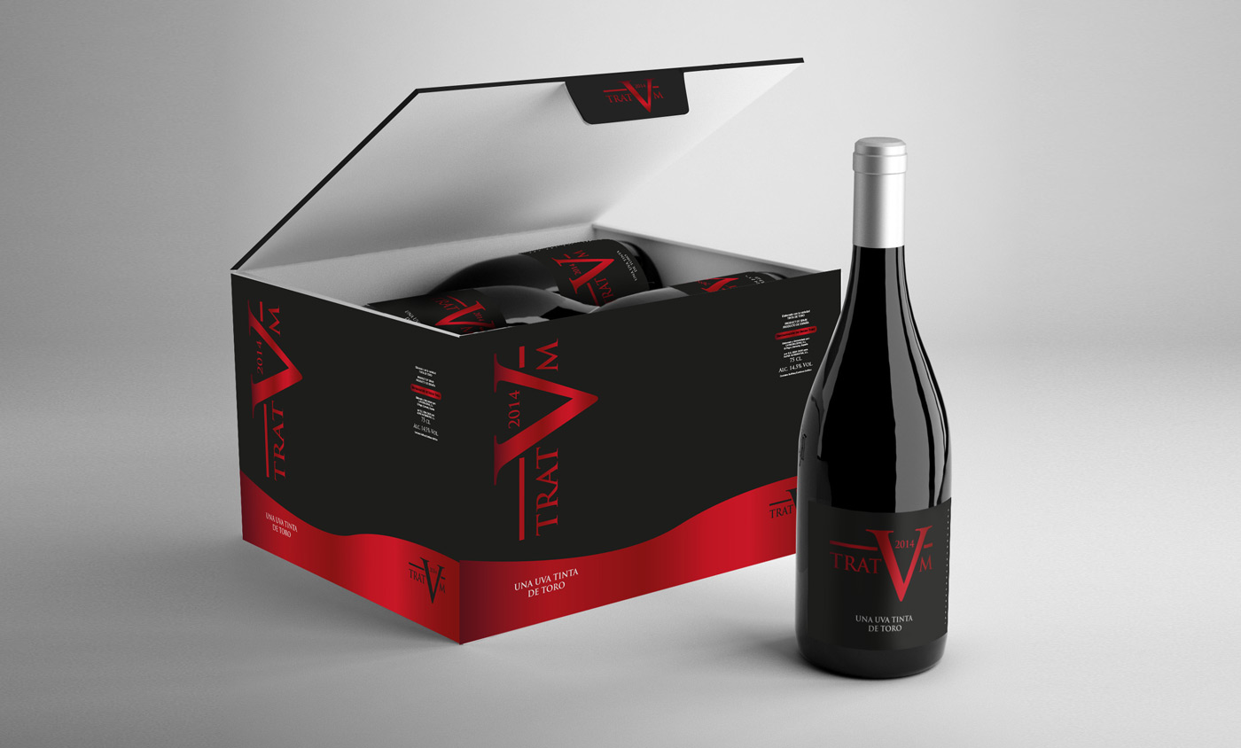 Diseño de packaging caja de botellas vino tinto