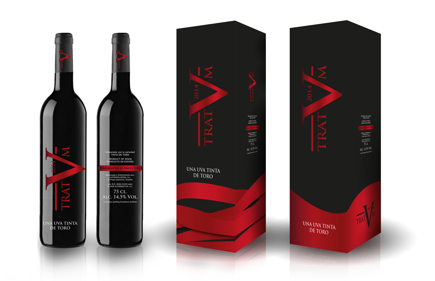 Portfolio of graphic and creative design works on wine labels and packaging for Spanish wine: TRATUM