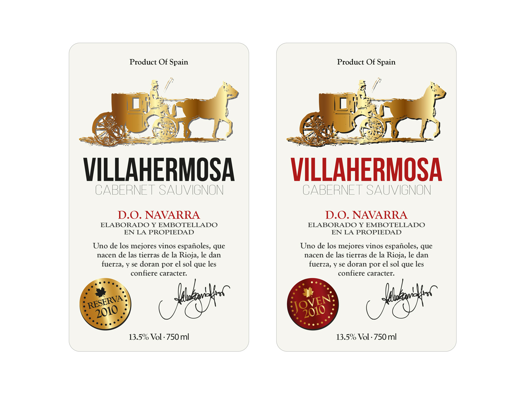 Portfolio of graphic and creative design works on wine labels and packaging for Spanish wine: VILLA HERMOSA for the Chinese market