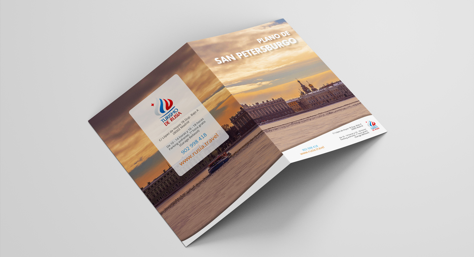 Diseño gráfico y creativo de flyers, folletos, dípticos y trípticos para campaña de publicidad para agencia de viajes y Turismo de Rusia