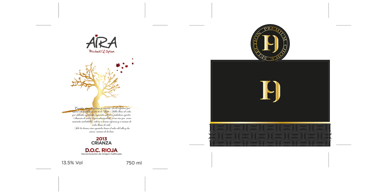 Creative graphic design work portfolio of logo and corporate brand creation for wine export bottling winery to China and Asian countries: AIRA