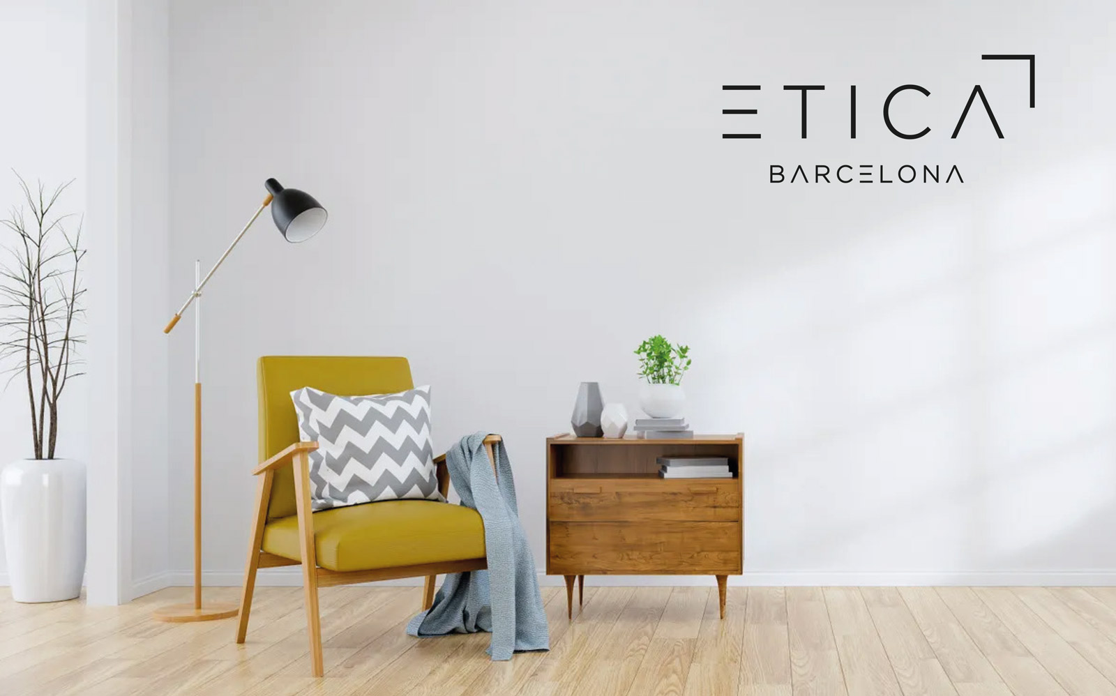 Diseño gráfico y creativo de restyling de logo y branding para agencia inmobiliaria ETICA BARCELONA