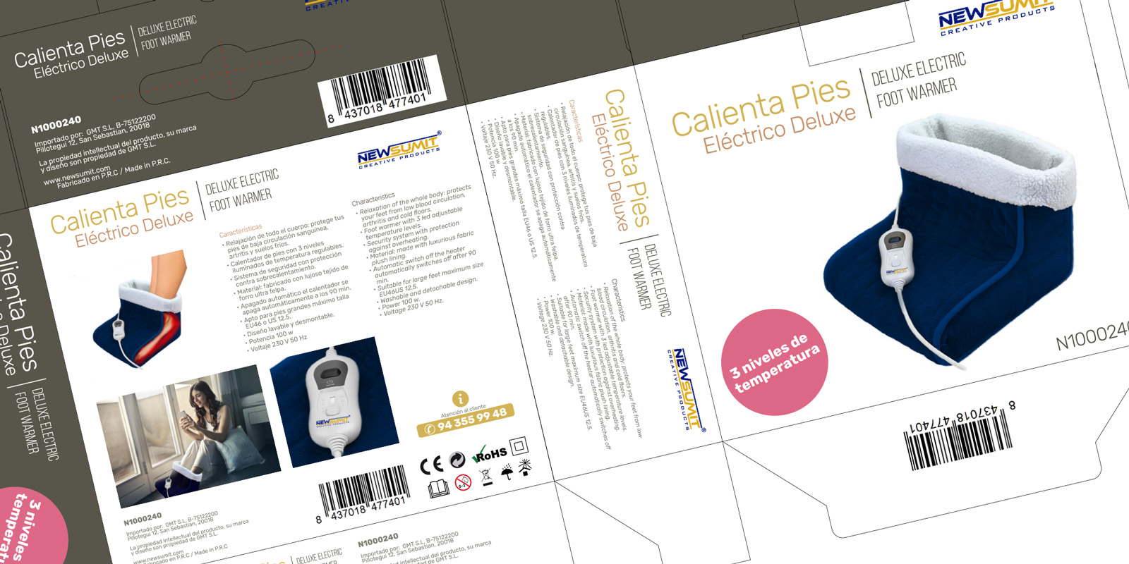 Diseño gráfico y creativo de etiquetas y packaging de productos de venta en AMAZON - calienta pies