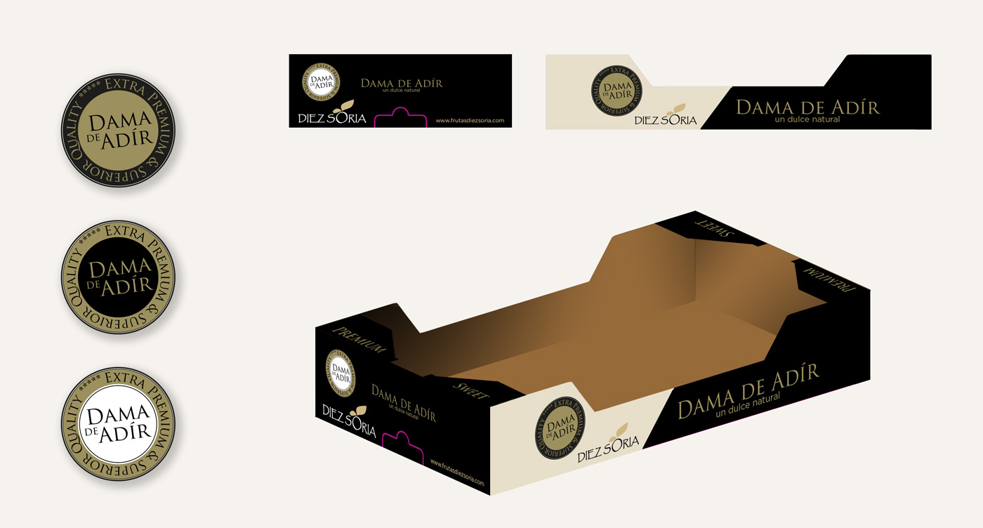 Diseño gráfico y creativo de packaging para caja de cartón de fruta y verduras