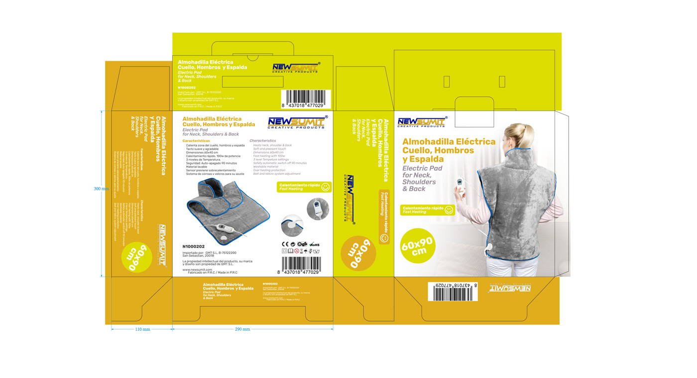 Diseño de packaging cajas esterilla eléctrica