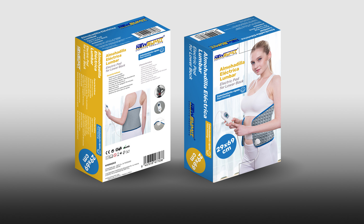 Portfolio of graphic and creative design works of boxes and packaging for lumbar electric pad