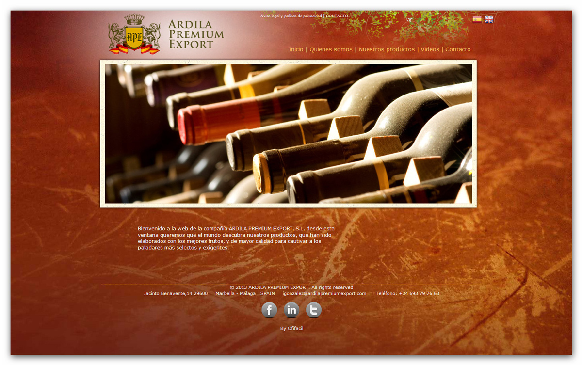 Portfolio of works of design, creation and programming of web pages for producer and exporter of extra virgin Spanish olive oil