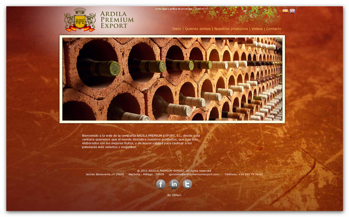 Trabajos diseño página web para empresa exportadora a nivel mundial de aceite de oliva virgen extra español y vino tinto de España