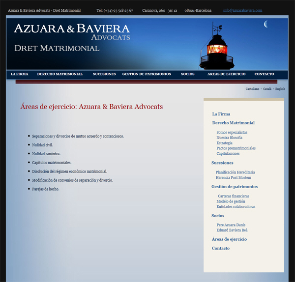 Portfolio of works of design, creation and programming of web pages for law firm - Azuara & Baviera