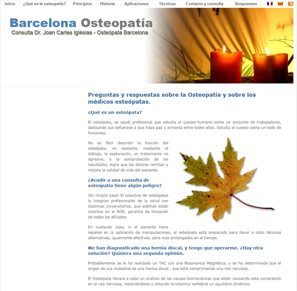 Trabajos de maquetación y diseño página web consulta doctor Barcelona Osteopatia, diseño web consulta médico, diseño web hospitales y clínicas, diseño web centros asistenciales