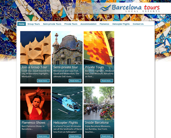 Portfolio of works of design, creation and programming of web pages for travel agencies - Barcelona Tours Incoming