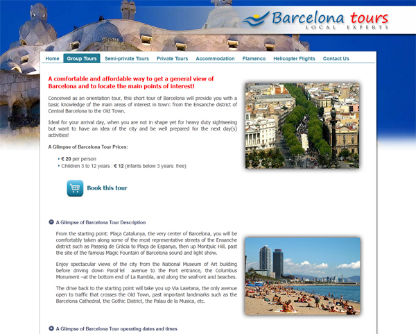 Portfolio of works of design, creation and programming of web pages for travel agencies - Barcelona Tours Incoming