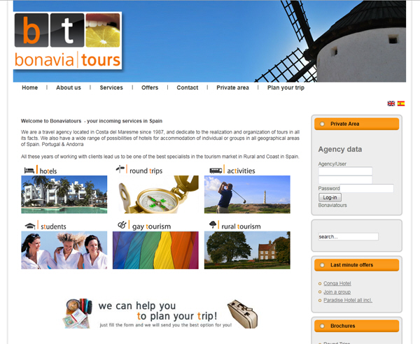 Portfolio of works of design, creation and programming of web pages for incoming travel agency