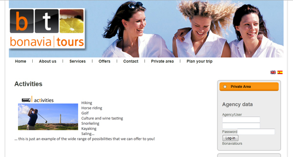 Portfolio of works of design, creation and programming of web pages for travel agencies - Bonavia Tours Incoming