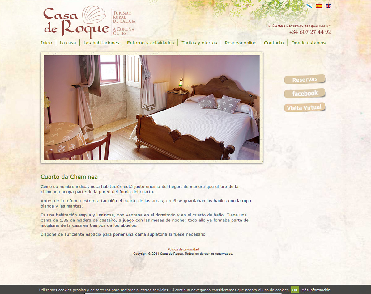 Trabajo de diseño página web para Casa Rural CASA DE ROQUE en Galicia - Turismo Rural