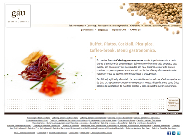 Portfolio of design, creation and programming of web pages for catering, food and gourmet companies