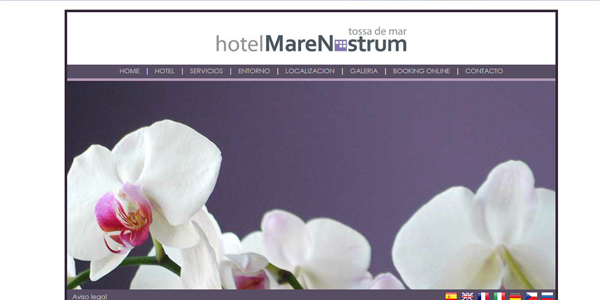 Hotel website design in 7 languages. The Mare Nostrum Hotel, located in Tossa de Mar, in the heart of the Costa Brava, awaits you and your whole family willing to make you spend more than a pleasant holiday. Just 150m from one of the most beautiful beaches in Catalonia and in the heart of the Villa de Tossa de Mar. Web design of a page for a hotel. Programmed and designed with HTML and PHP