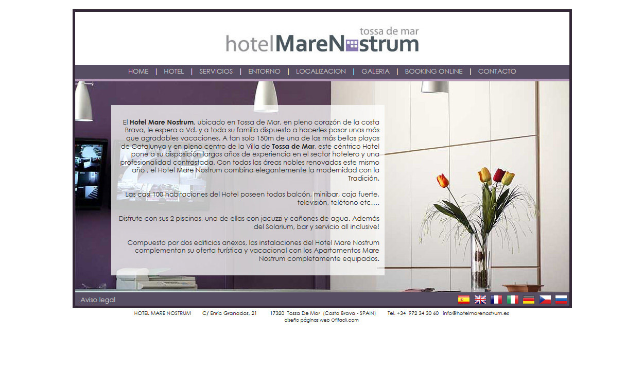 Portfolio of design, creation and programming of web pages for hotel and motel