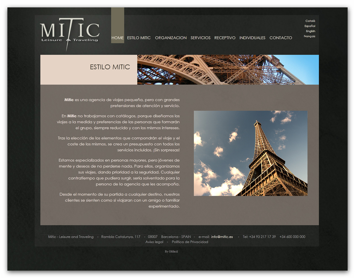 Portfolio of works of design, creation and programming of web pages for travel agency - MITIC TRAVEL
