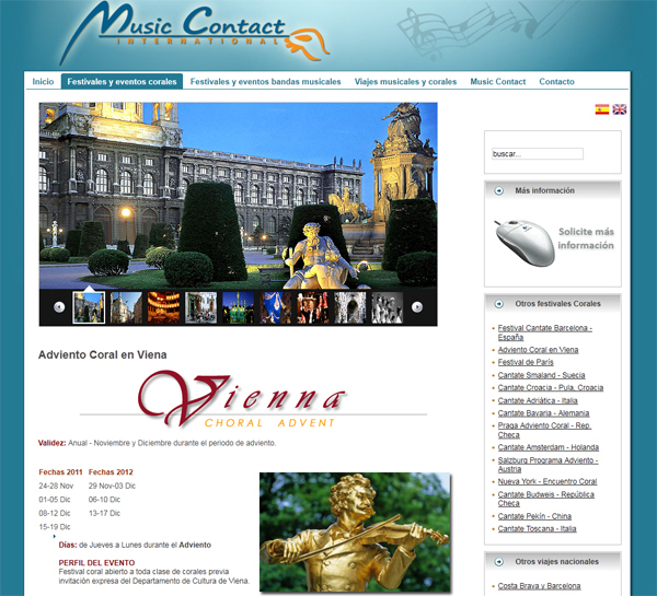 Portfolio of works of design, creation and programming of web pages for musical and sporting events