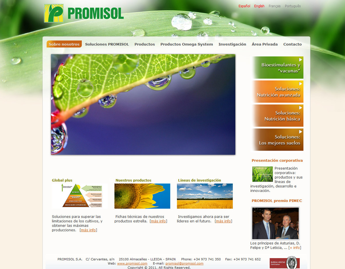 Portfolio of works of design, creation and programming of web pages for manufacturer of organic products